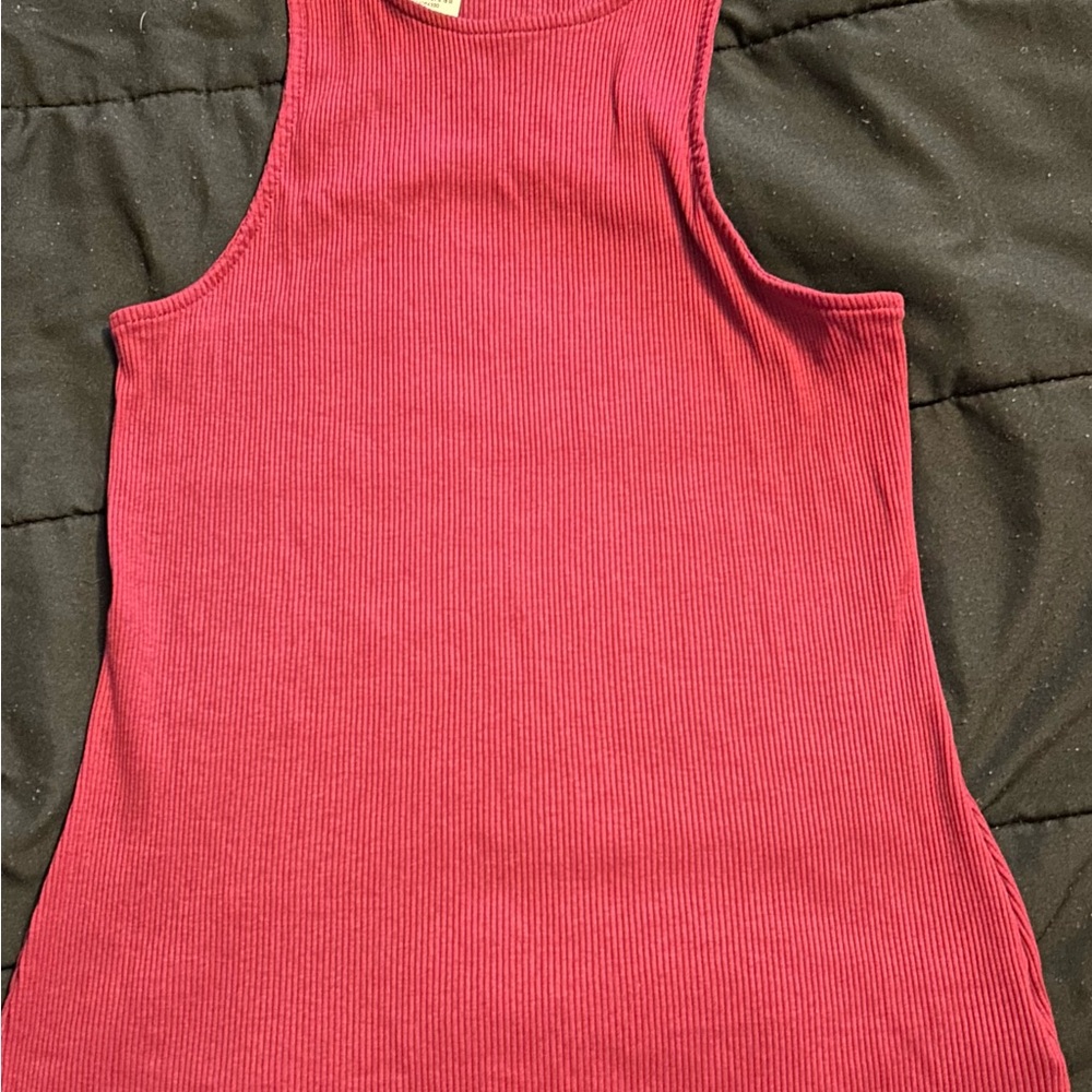 Express Pink Ribbed Fitted Sleeveless Tank Top